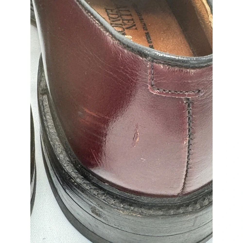 Allen Edmonds‎ Leeds Burgundy Leather Plain Toe Blucher Derby Mens 9.5 B 9548